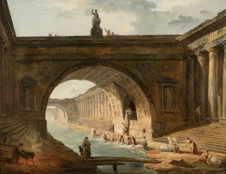 Capriccio avec des lavandières près d