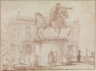 La statue équestre de Marc Aurèle et le palais des Conservateurs à Rome