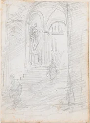 Figures sur un escalier monumental intérieur [recto]