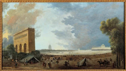 Révolution française : « Fête de la Fédération nationale célébrée au Champ-de-Mars à Paris le 14 juillet 1790 ». Hubert Robert (1733-1808). 1790. Dimensions : 0,52 x 0,96 m