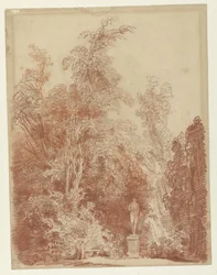 Vue dans un parc avec une statue de Vénus