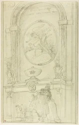 Intérieur avec un couple devant une cheminée