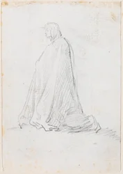 Figure agenouillée en robe à capuche (verso)