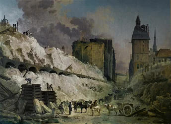 La demolition des maisons du Pont au Change, Paris (painting on canvas)