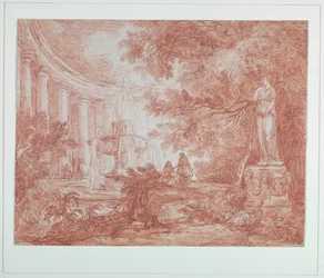 Parc avec fontaine et statue