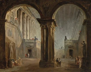 Personnages dans une galerie antique