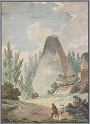 Pyramide à la pointe brisée dans un paysage de ruines antiques
