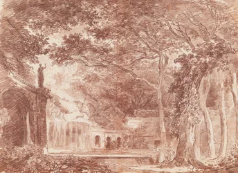 La fontaine ovale dans les jardins de la Villa d