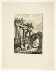 La statue devant les ruines, troisième planche des Soirées de Rome