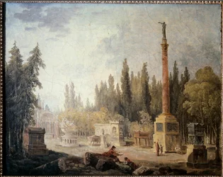 Vue du jardin du Musée des Monuments Français. Peinture de Hubert Robert (1733-1808) 18ème siècle. Paris, musée Carnavalet