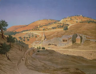 Paysage vallonné avec des Arabes et un temple en ruine