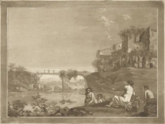 Paysage avec des nymphes se baignant