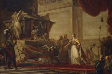 Catherine II déposant les trophées de la bataille de Chesma sur la tombe de Pierre le Grand, 1791