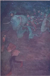 Entrent Sir Hugh Evans, Anne Page et les autres (illustration de Les Joyeuses Commères de Windsor)