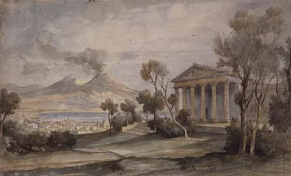 La Villa Saliceti, Naples en bas et le mont Vésuve au loin