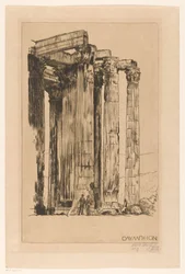 Olympieion avec deux hommes devant une colonne