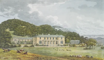 Façade sud avec façade ouest en perspective, du Livre Rouge pour Antony House, c.1812