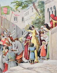 Jean Hunyadi embrasse sa femme, Erzsébet Szilágyi, alors qu