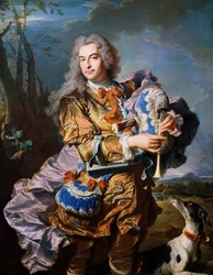 Gaspard de Gueidan jouant de la cornemuse, vers 1735, par Hyacinthe Rigaud (1659-1743). (Détail). France