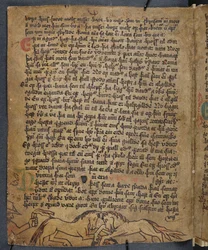 Combat de chevaux, de Heynesbok (Le Livre de Heynes), 1ère moitié du XVIe siècle