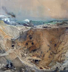 Exploitation minière à ciel ouvert à Vieille Montagne, Saône-et-Loire, vers 1854