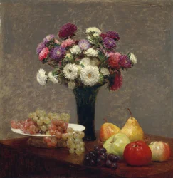 Asters et fruits sur une table, 1863
