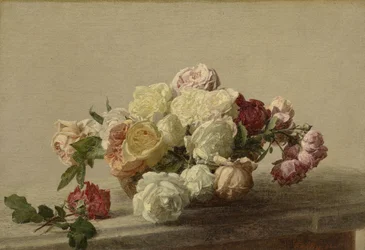 Bol de roses sur une table en marbre, 1885