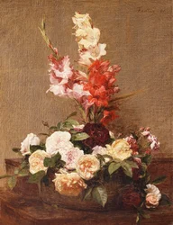 Glaïeuls et roses