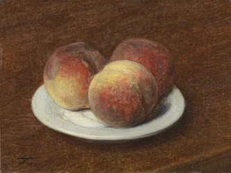 Trois pêches sur une assiette, 1868