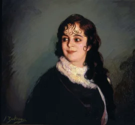 Portrait de jeune fille avec des boucles sur le front et les favoris