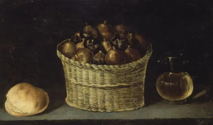 Nature morte (Panier en osier avec figues, pain et pot de miel) – XXe siècle