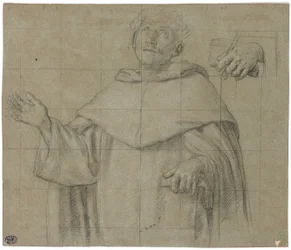 Un saint dominicain, peut-être Saint Pierre Martyr, mi-longueur, tenant un livre