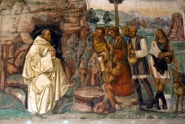 Vie de saint Benoît, scène 7 : Benoît instruit les paysans