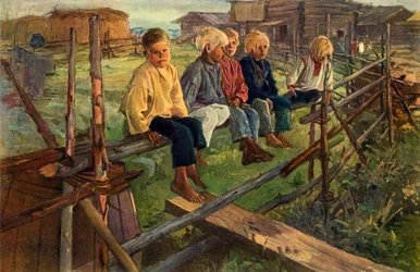 Enfants sur une clôture, moineaux, 1883, 1965