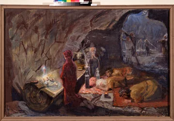 La nativité. Adoration du Christ enfant. Peinture de Yuri Ilyich Repin (Youri Repine) (1877-1954), huile sur toile, vers 1920. Art russe, 20e siècle. Musée Mémorial I. Repin Penates, Saint-Pétersbourg.