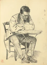 Étude pour "Un café parisien": Homme assis à une table de café, lisant un journal, c. 1872-1875