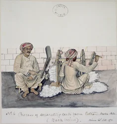 Deux hommes égrenant du coton, Bombay, c.1873