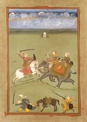 Un prince combattant ses ennemis sur un éléphant, vers 1710