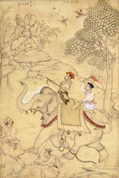 Un prince chassant, monté sur un éléphant, vers 1600-1650