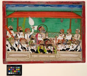 Un maharana fumant son hookah en durbar