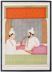 Portrait de Raja Sansar Chand de Kangra et de son fils Aniruda Chand, Kangra, Punjab Hills, Inde du Nord