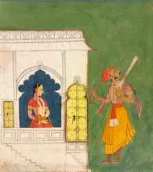Une femme regardant un guerrier, vers 1680