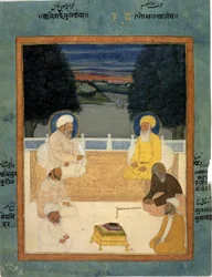 Six saints soufis assis sur une terrasse; Khvaja Mu