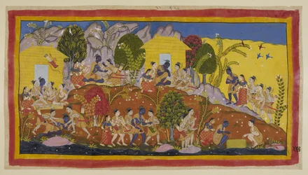 Bharata et Shatrughna se jettent aux pieds de Rama, qui embrasse ses jeunes frères