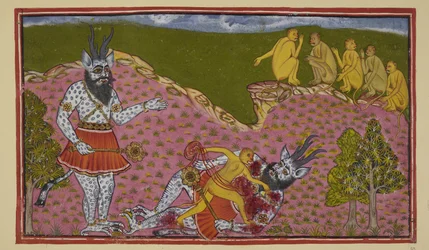 Les singes qui sont allés au sud, y compris Hanuman et Angada, rencontrent un énorme asura