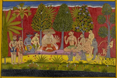 Étonné par la force de Bali, Rāvaṇa lui offre son amitié ; ils s