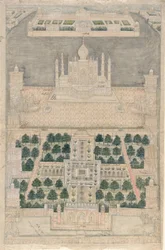 Vue aérienne du Taj Mahal à Agra, 1790-1810
