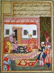 Courtisans apportant des offrandes de fruits à un prince, 1570-1600