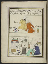 Brodeur et gaufrer (86 dessins reliés en un volume représentant des métiers et occupations au Cachemire, les artisans sont montrés au travail avec leurs outils et équipements, par un artiste du Cachemire, probablement à Srinagar, vers 1850-60)