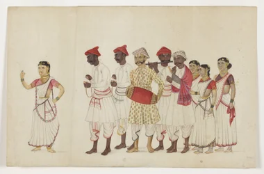 Quatre danseuses en procession avec des musiciens, c.1830